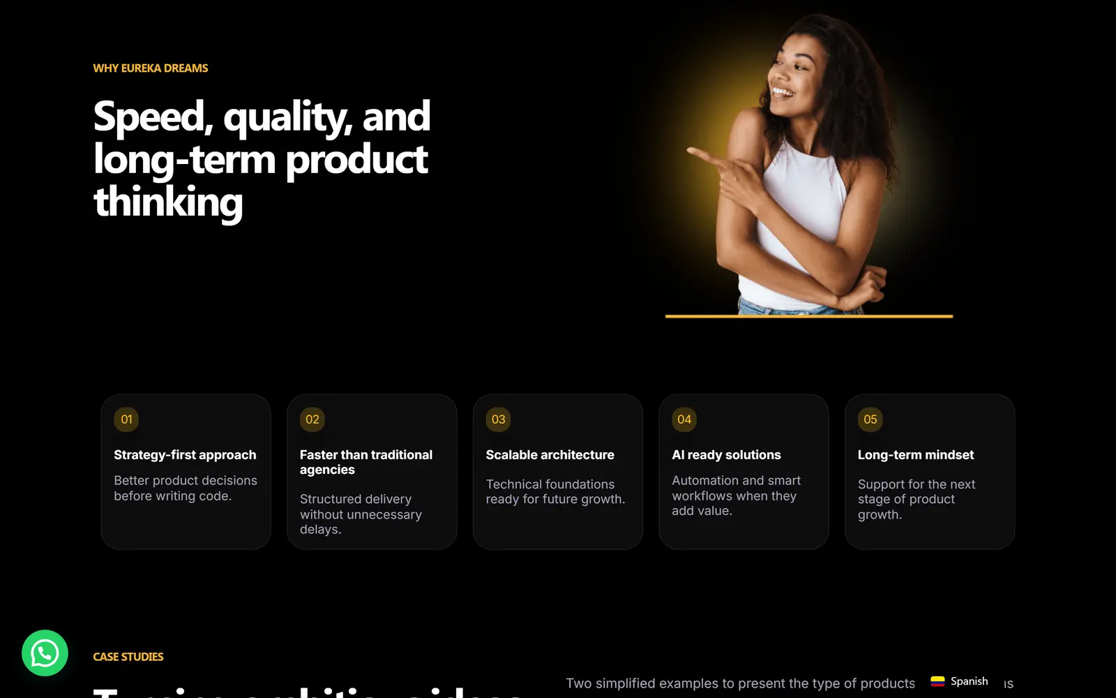 Sitio de Eureka Dreams: ejecución confiable y logos de clientes
