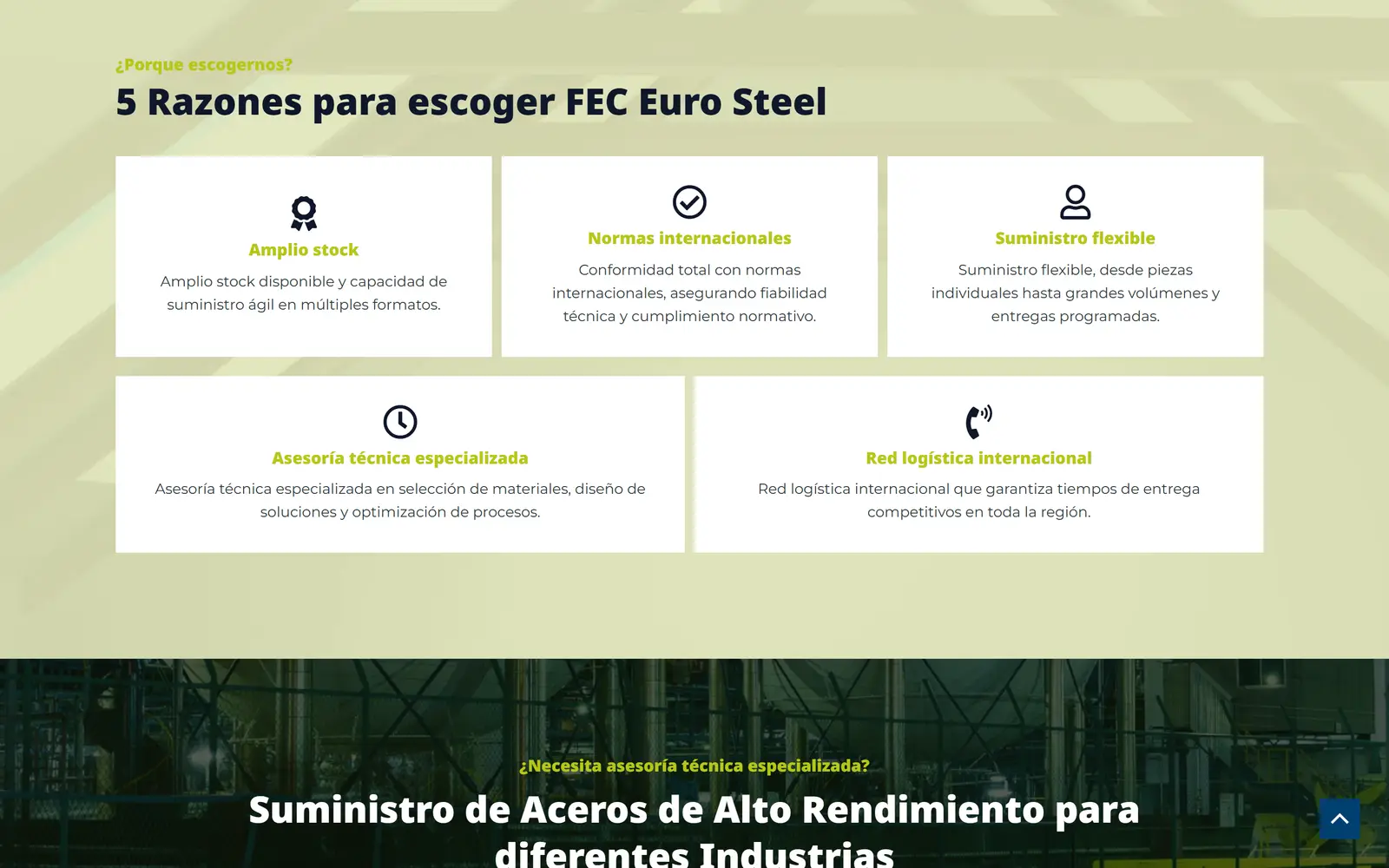 FEC Euro Steel site: “5 reasons to choose FEC Euro Steel” section