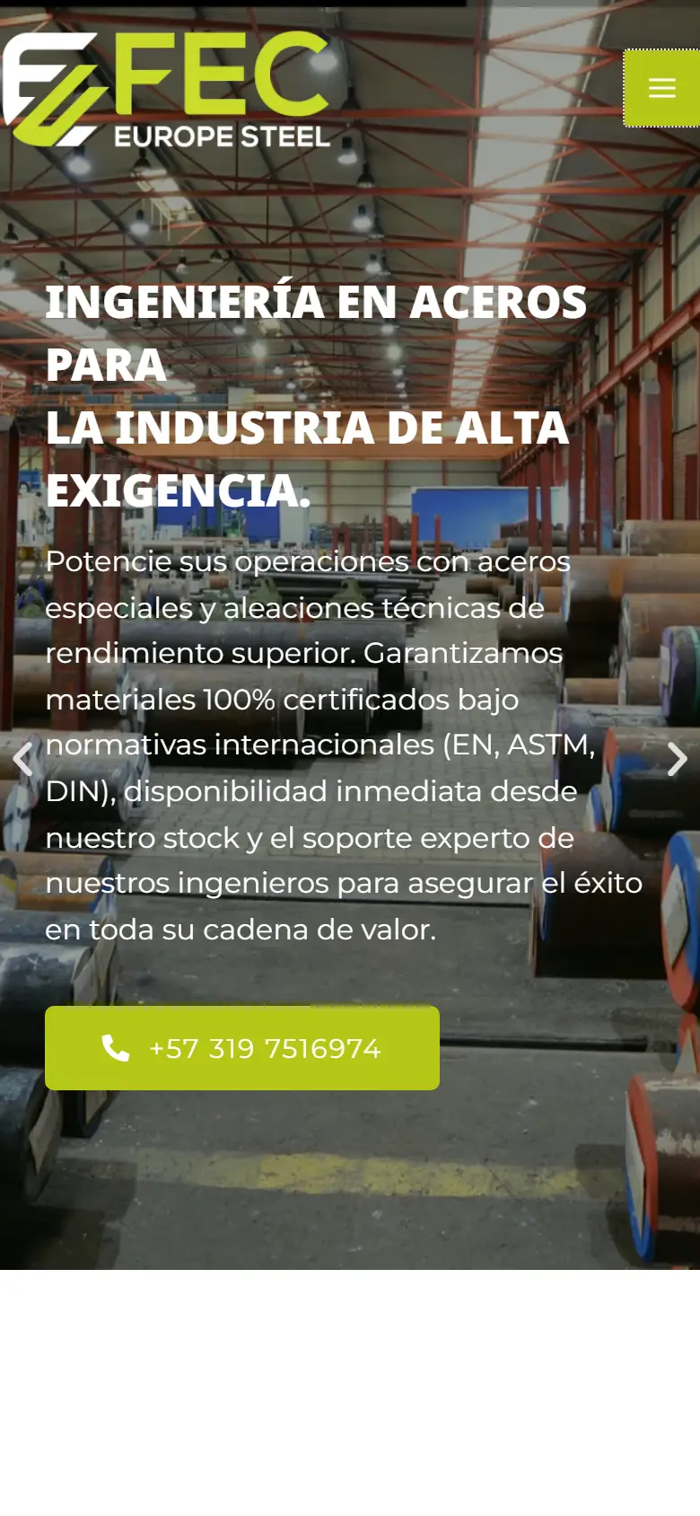 FEC Euro Steel site on mobile