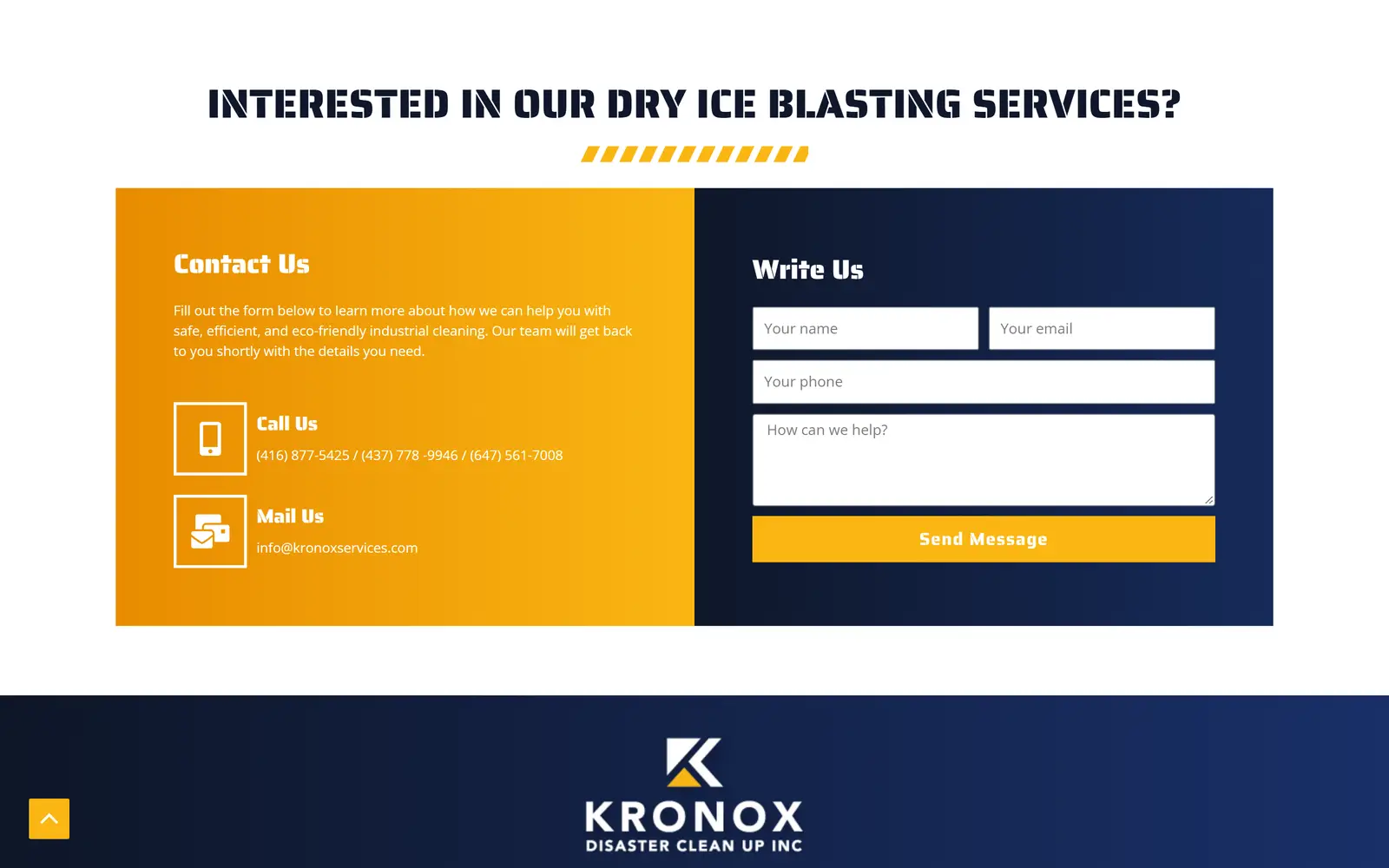Sitio de Kronox Services: formulario de contacto para cotizar