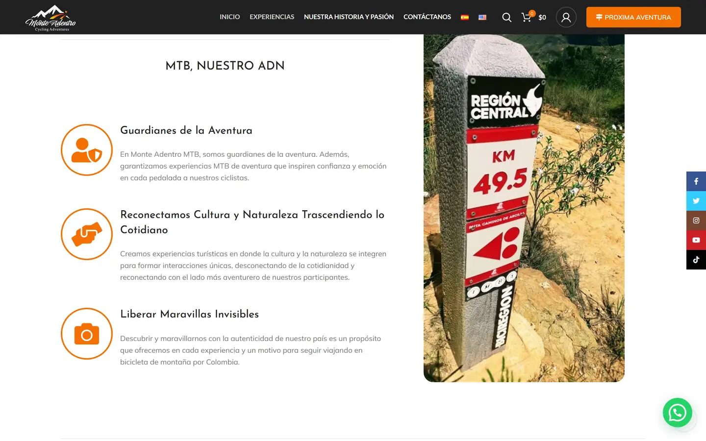 Monte Adentro MTB site on desktop