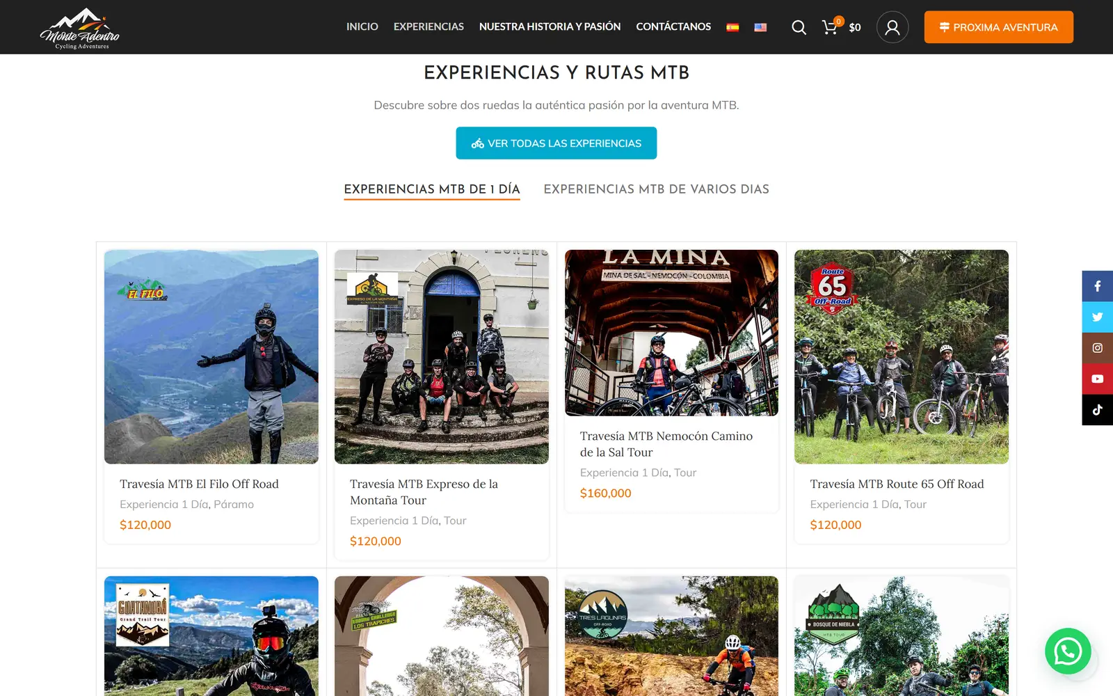 Monte Adentro MTB site: list of experiences and routes with photo and details