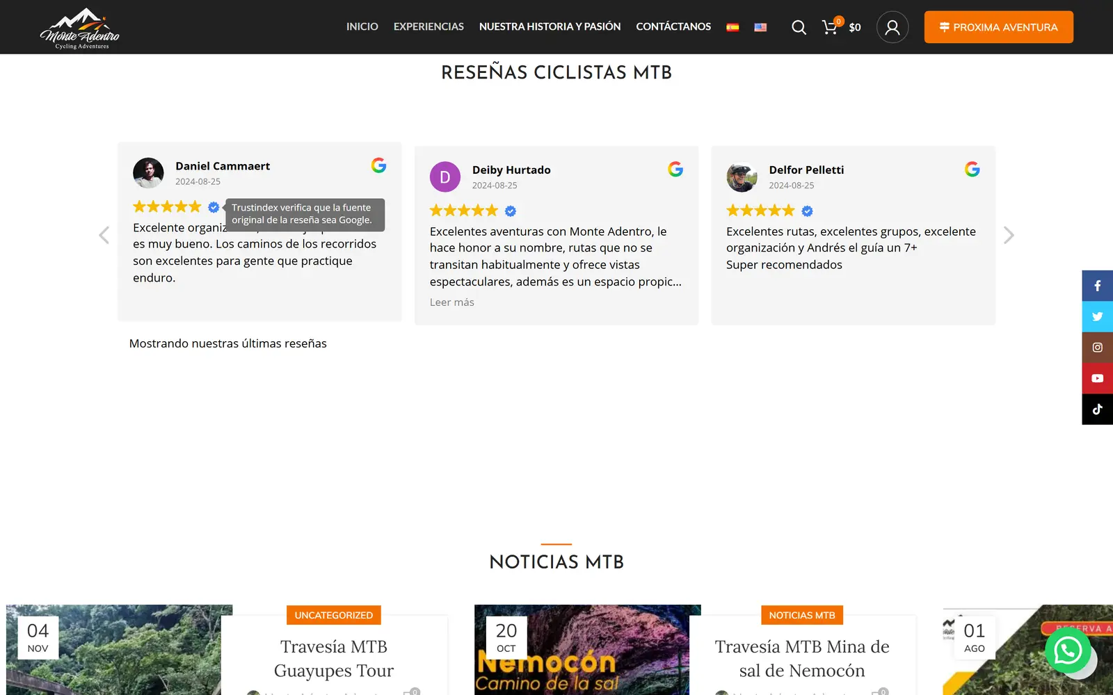 Monte Adentro MTB site: cyclist reviews