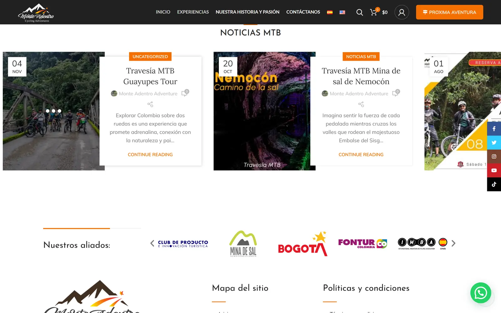 Monte Adentro MTB site: blog news and partners