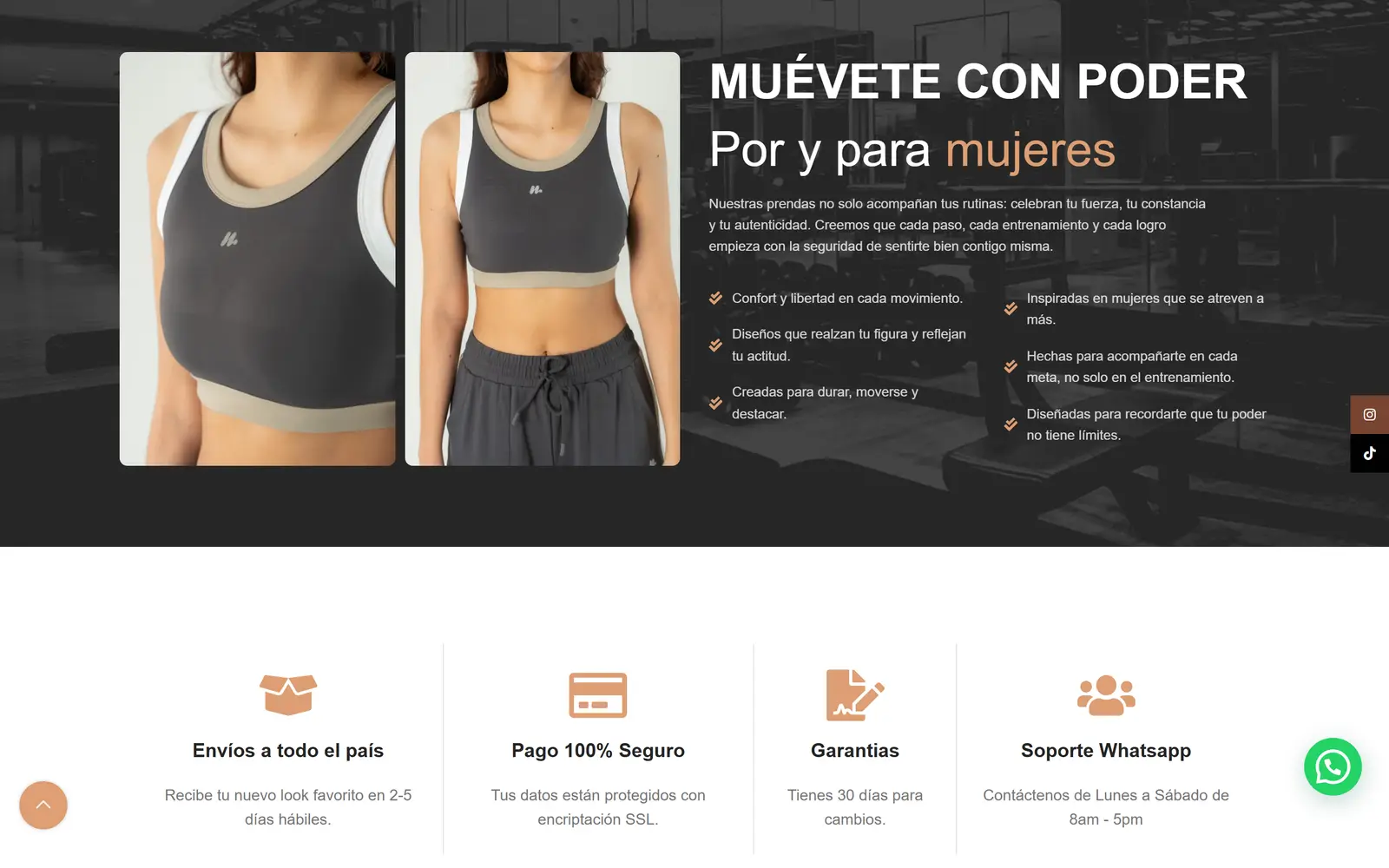 Nuvela Activewear site: “Move with power, by and for women” block