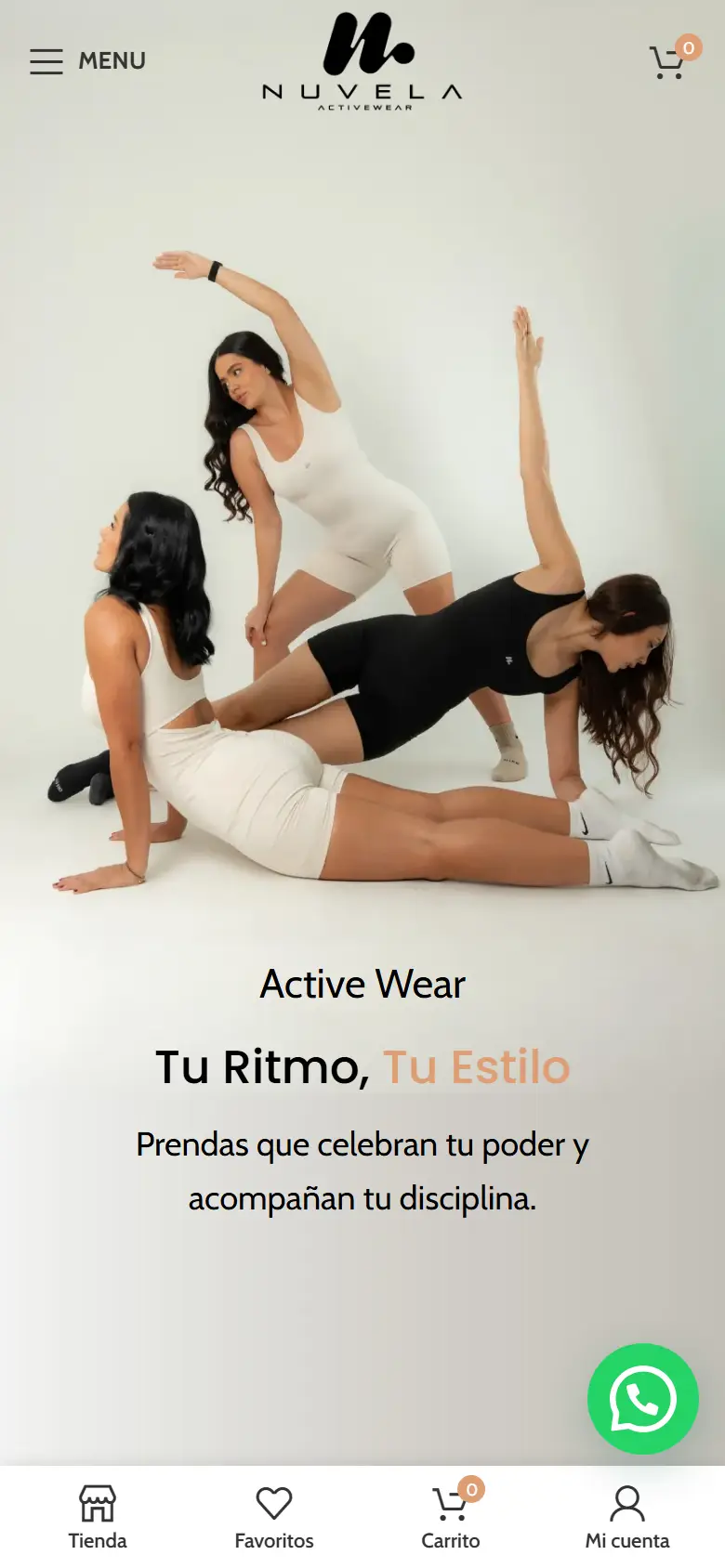 Nuvela Activewear site on mobile
