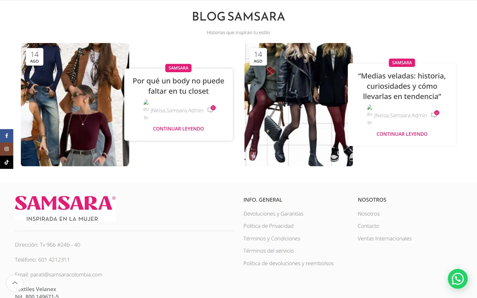 Sitio de Samsara: blog de la marca y pie de página