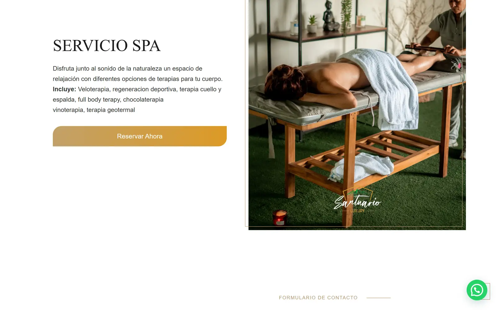 Sitio de Santuario Luxury: servicio de spa con foto de una sesión de masaje
