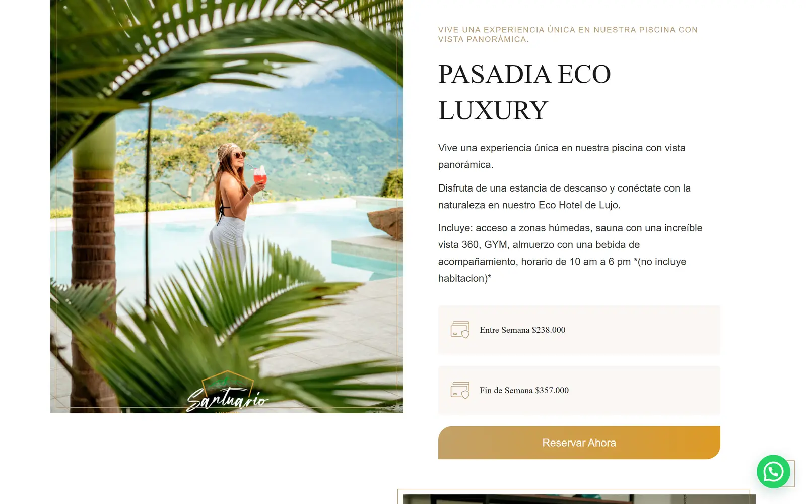 Sitio de Santuario Luxury: pasadía eco luxury con vista a la piscina