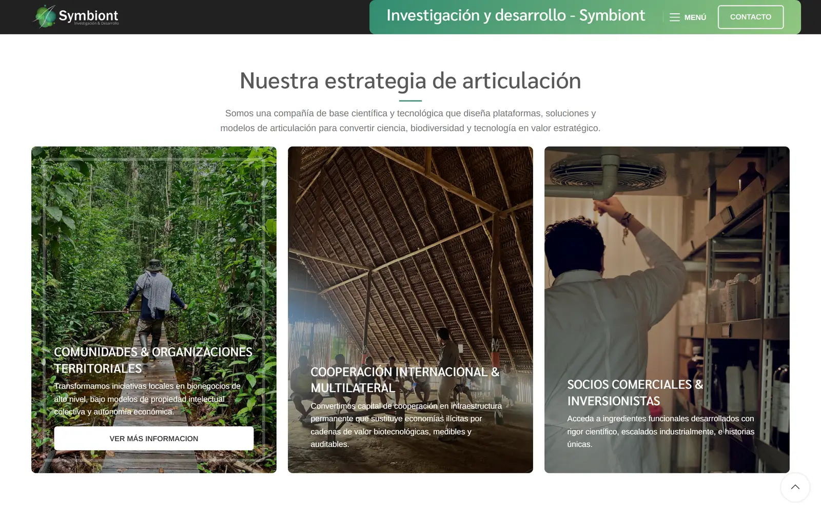Sitio de Symbiont: estrategia de articulación con tres públicos